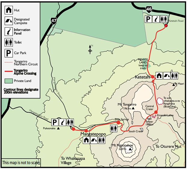 Mapa de Tongariro Alpine Crossing